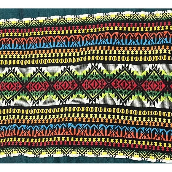 Table Runner Embroidered Green Multicolor Topper Geometric Boho 154 X 36 Long‎ - Picture 2 of 5